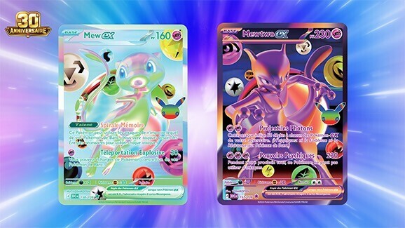Les cartes Mew-ex et Mewtwo-ex de l'extension 30e Anniversaire